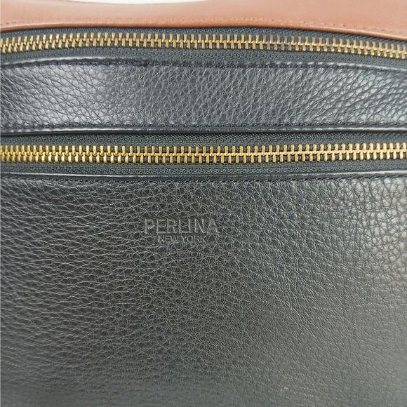 Perlina Women's Pebbled Leather Color Blocked Crossbody Purse Gold Hardware - Picture 3 of 7